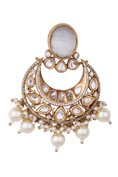 Gold & White Chandbali Earrings 