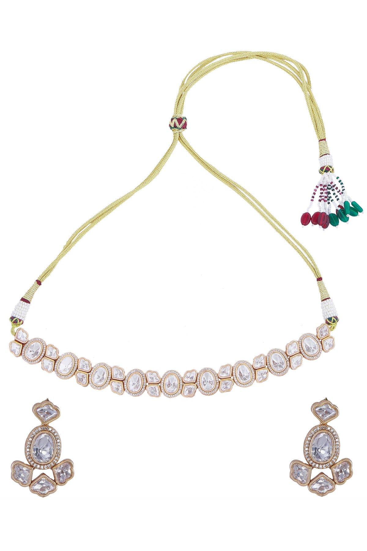 Gold & White Stone Embellished Jewellery Set 