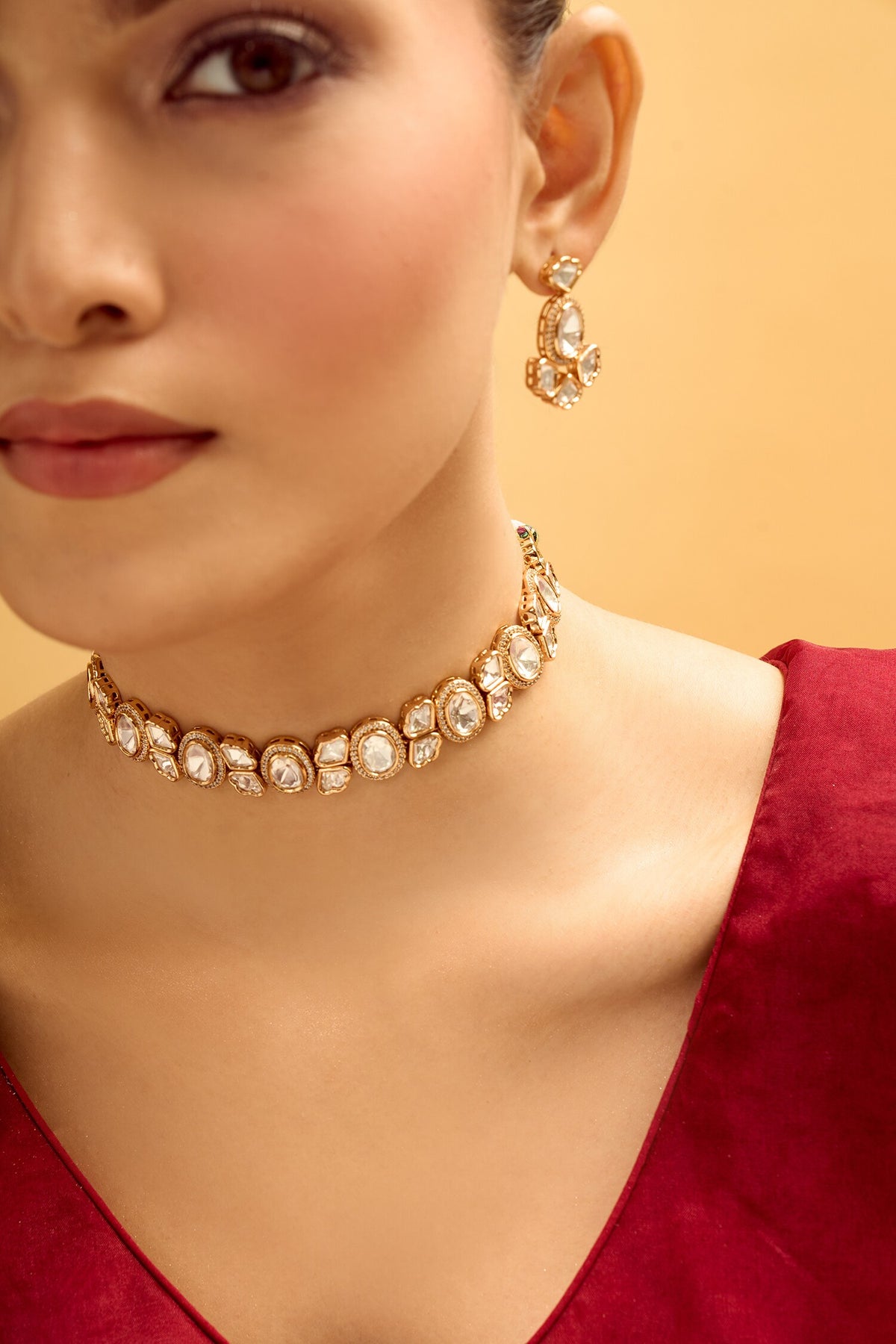 Gold & White Stone Embellished Jewellery Set 