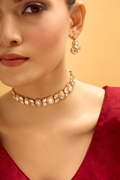 Gold & White Stone Embellished Jewellery Set 