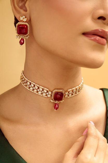 Ruby Stone Embellished Jewellery Set 