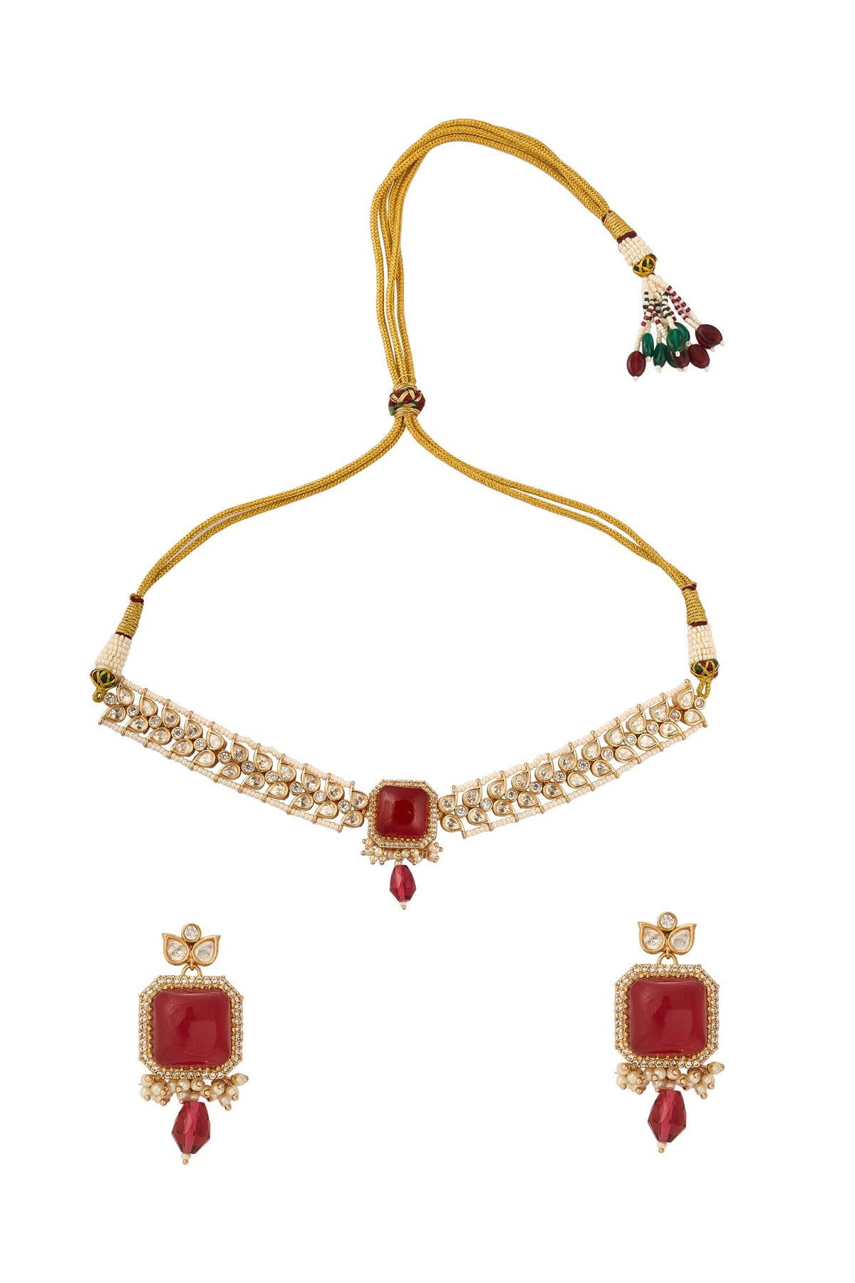 Ruby Stone Embellished Jewellery Set 