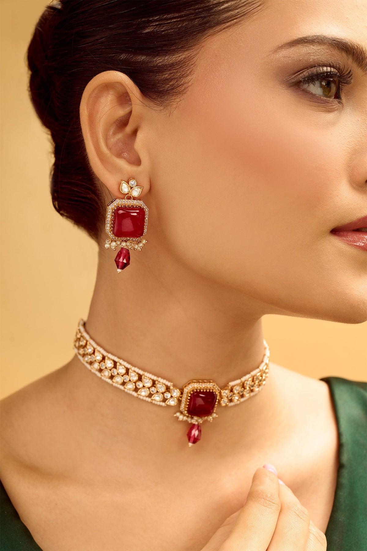Ruby Stone Embellished Jewellery Set 