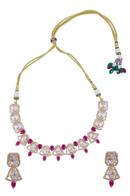 Ruby Stone Embellished Necklace Set 
