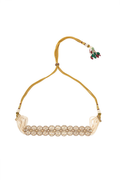 Gold & White Necklace Earring Set 