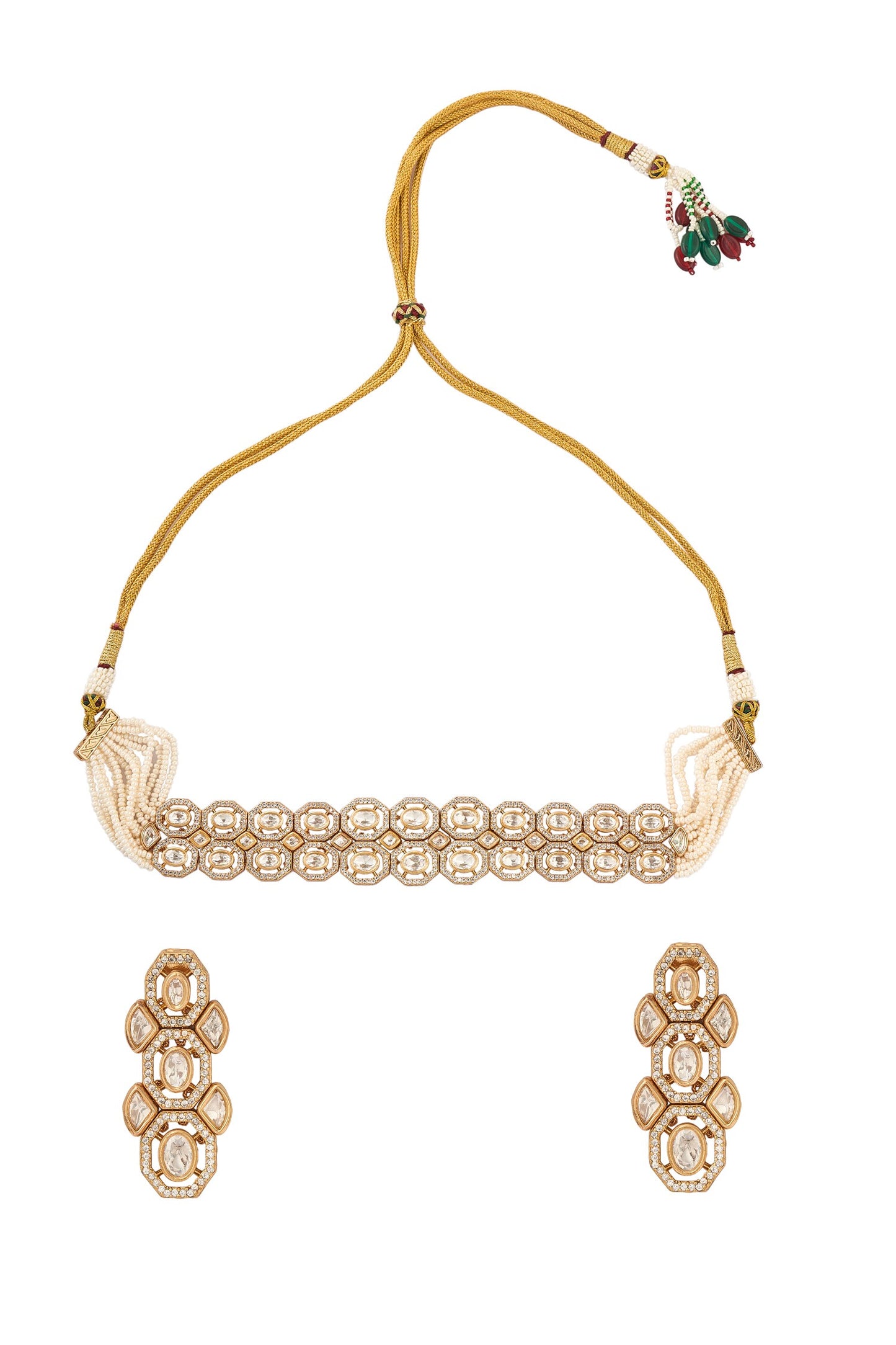 Gold & White Necklace Earring Set 