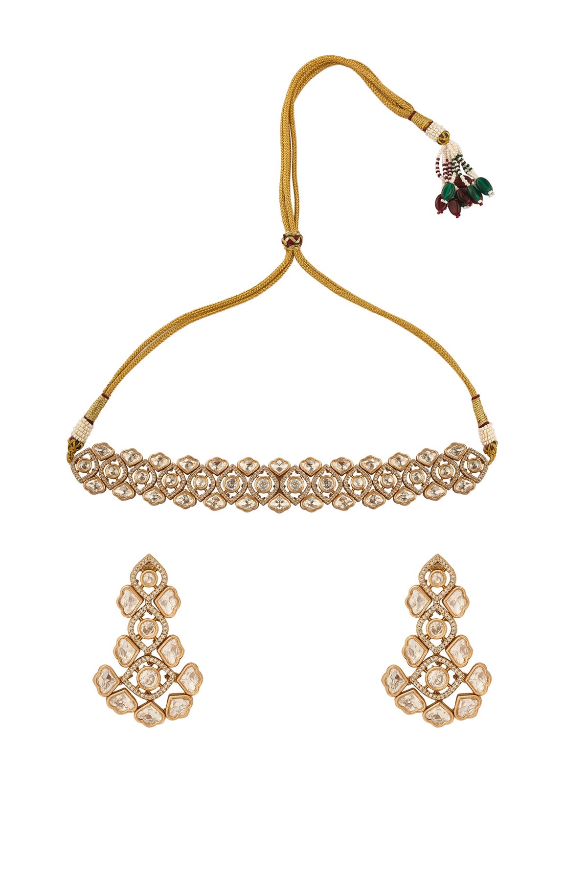 Gold & White Embellished Jewellery Set 