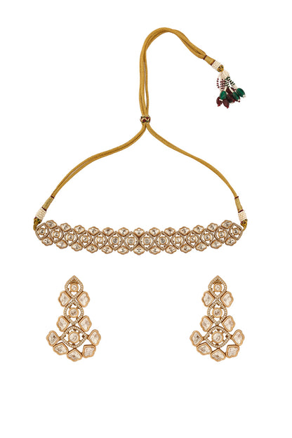 Gold & White Embellished Jewellery Set 