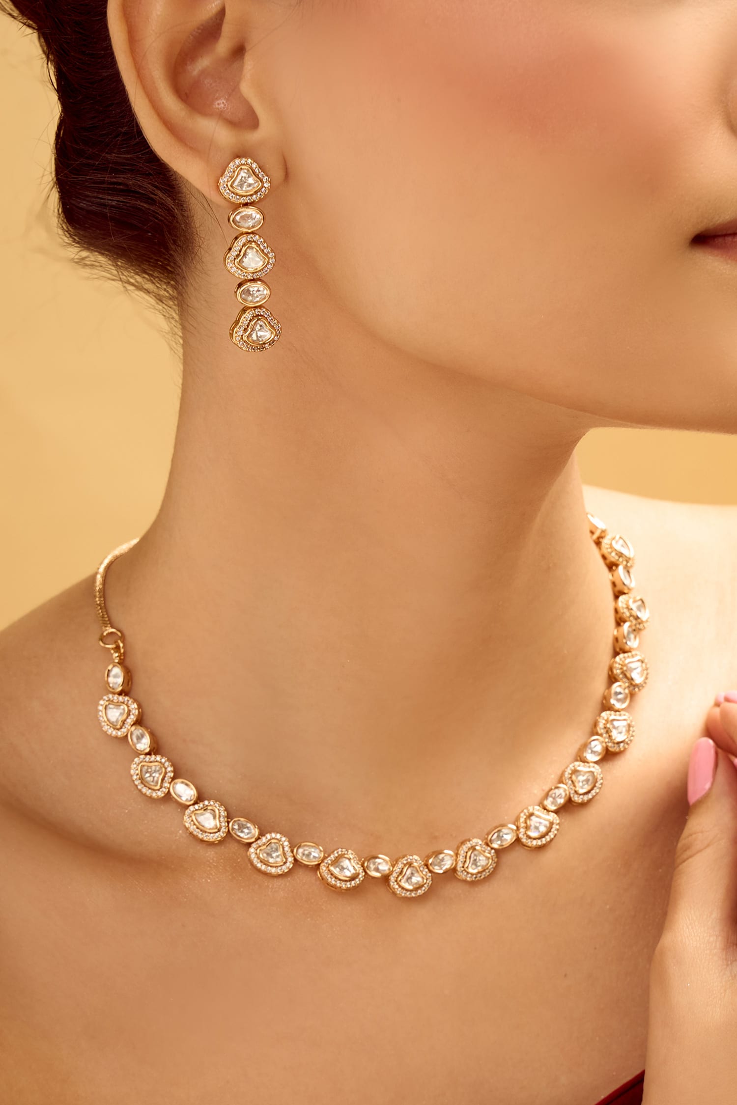 Gold & White Stone Necklace Set 