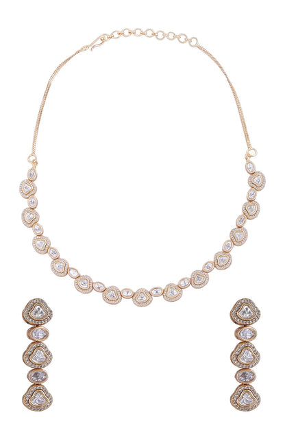 Gold & White Stone Necklace Set 