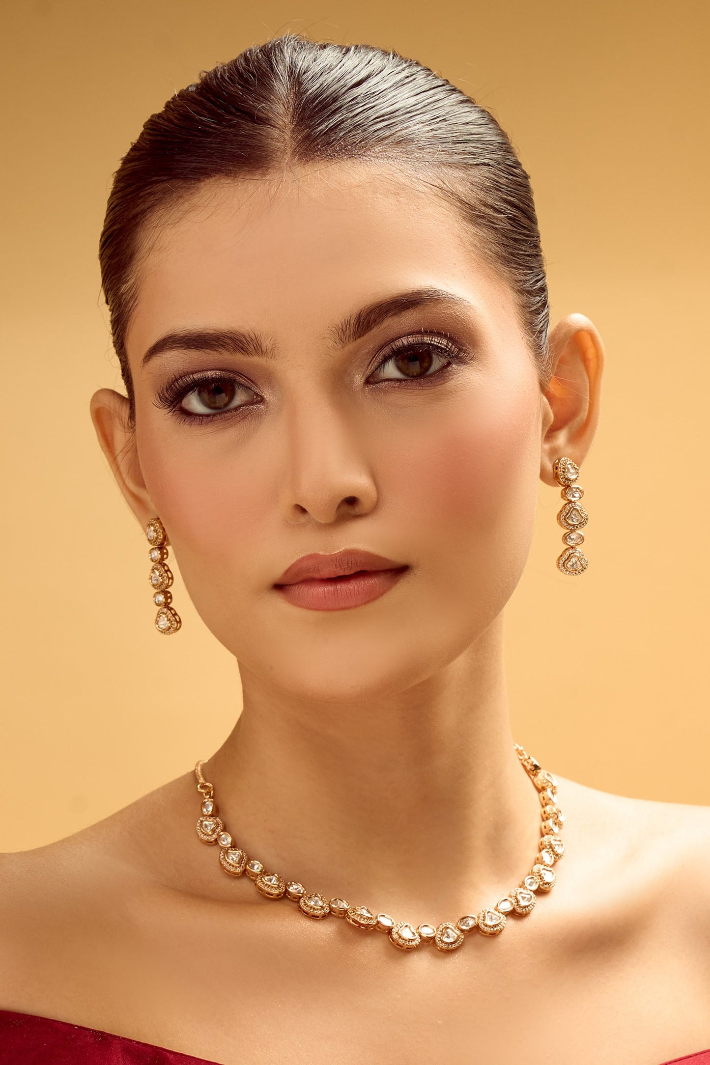 Gold & White Stone Necklace Set 