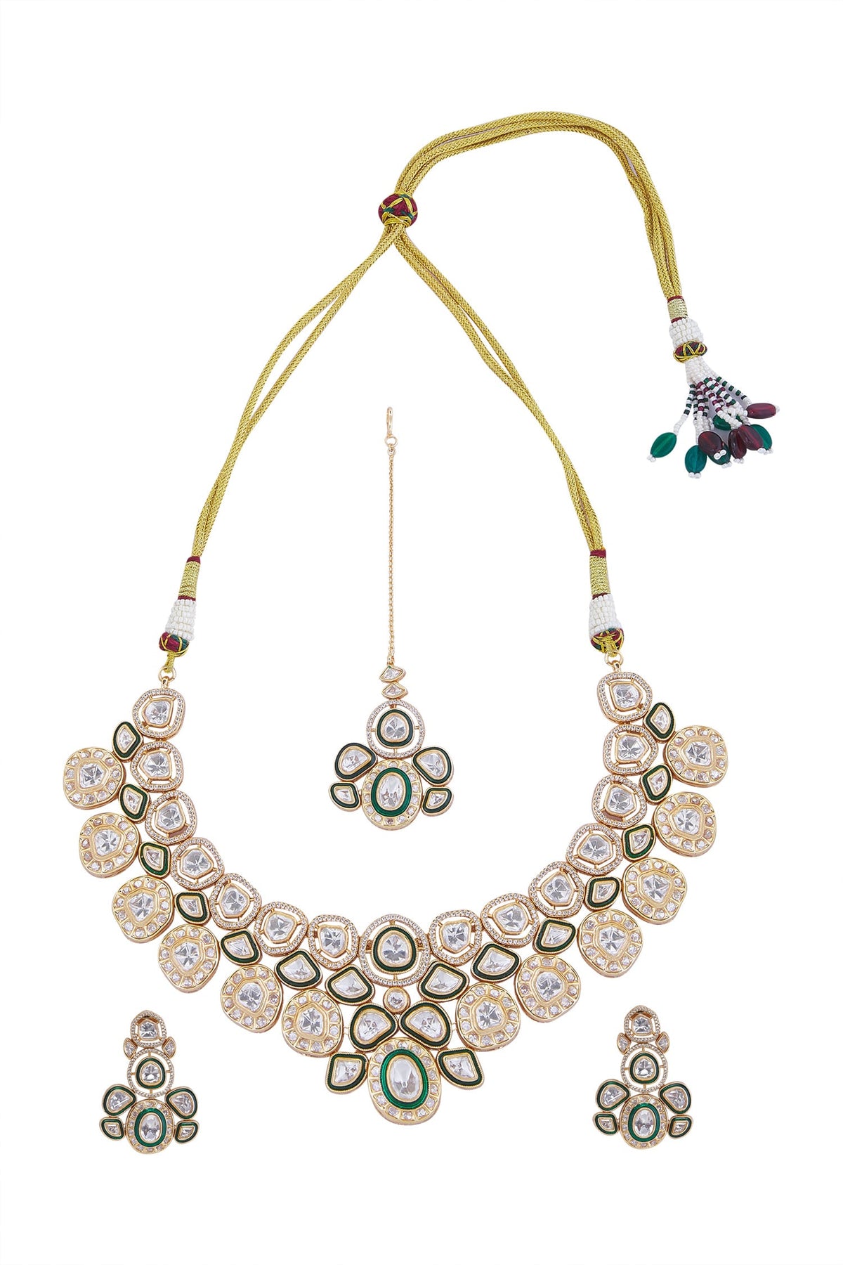 Green & Gold Brass Necklace Set 