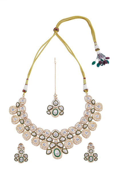 Green & Gold Brass Necklace Set 