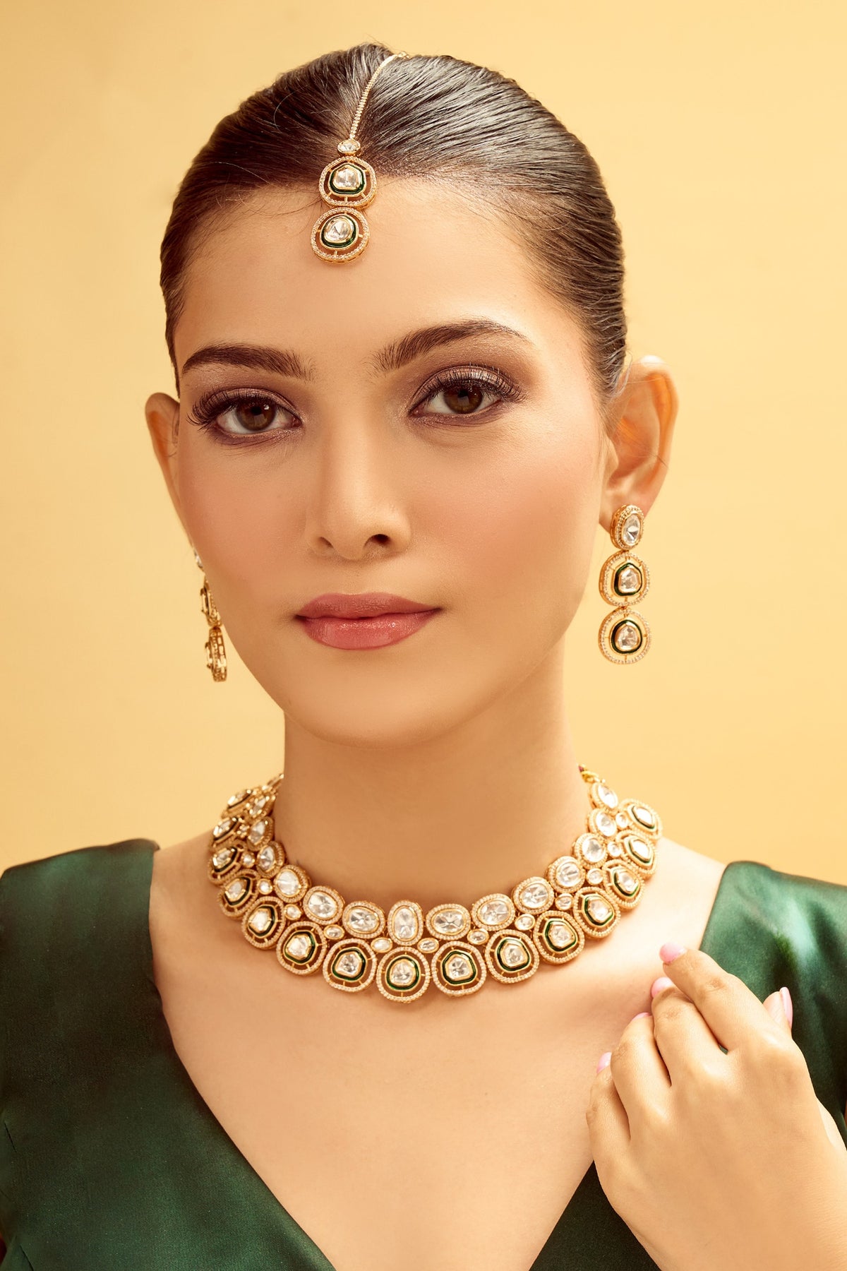Green & Gold Brass Jewelry Set 