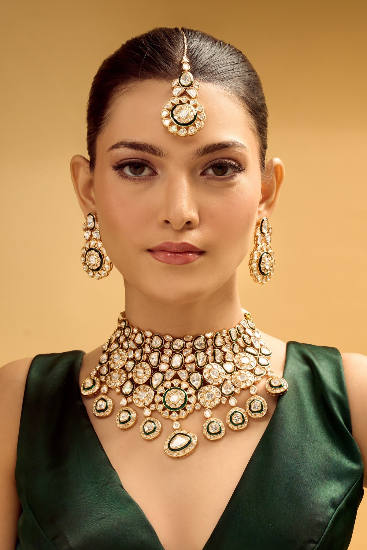 Green & Gold Brass Jewellery Set 