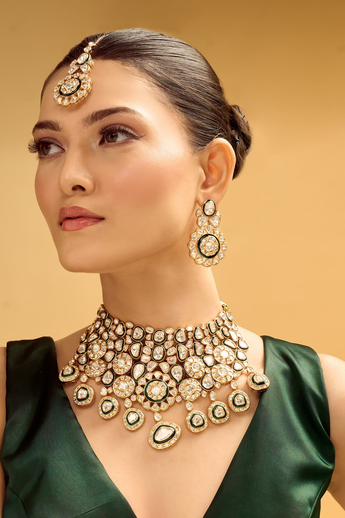 Green & Gold Brass Jewellery Set 