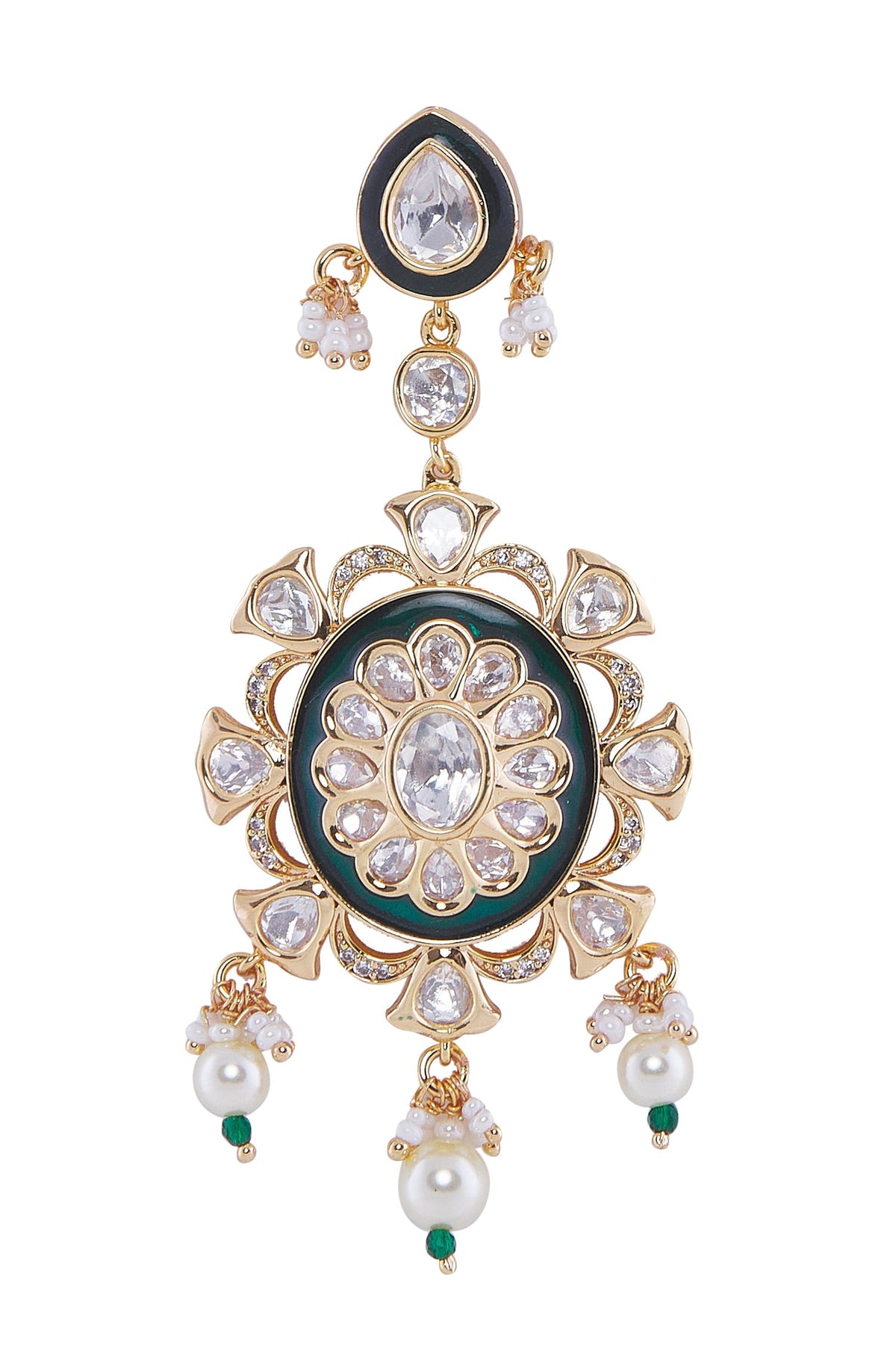Green & Gold Stone Embellished Jewellery Set 