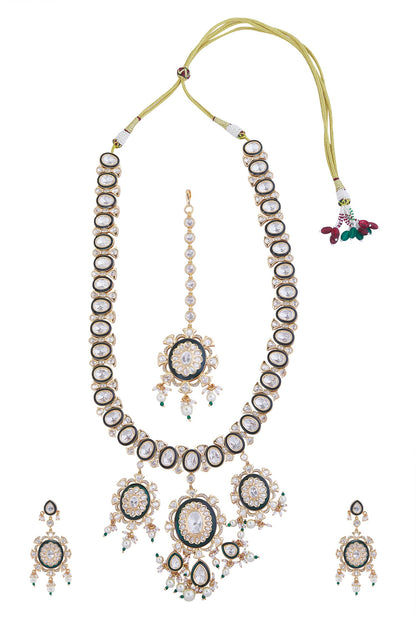 Green & Gold Stone Embellished Jewellery Set 