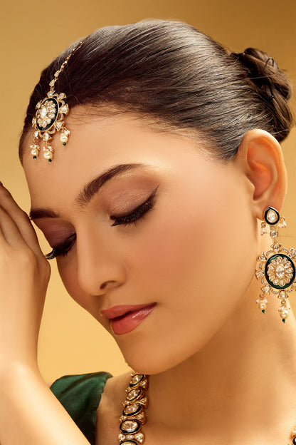 Green & Gold Stone Embellished Jewellery Set 