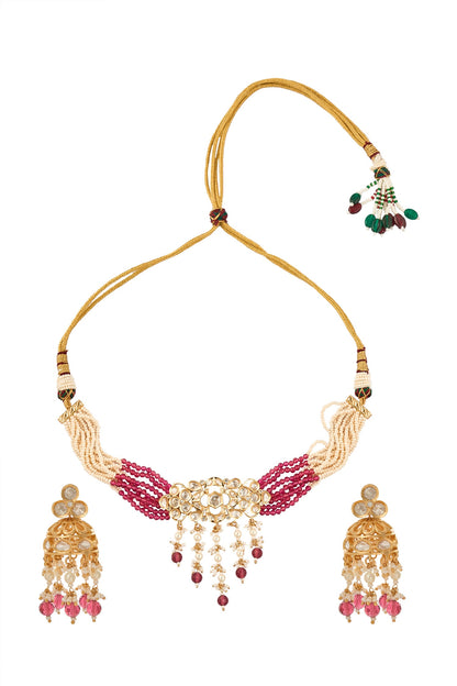 Ruby Brass Necklace & Earring Set 