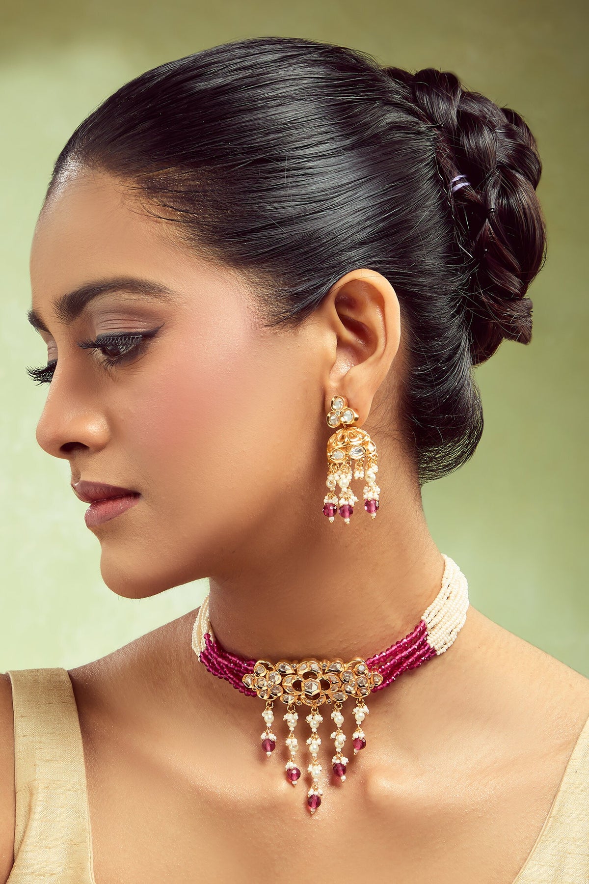 Ruby Brass Necklace & Earring Set 