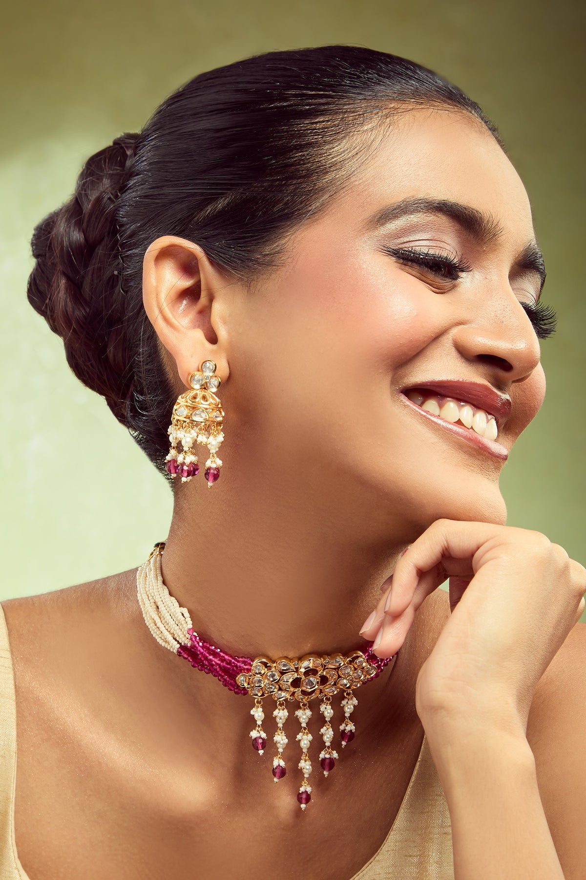 Ruby Brass Necklace & Earring Set 