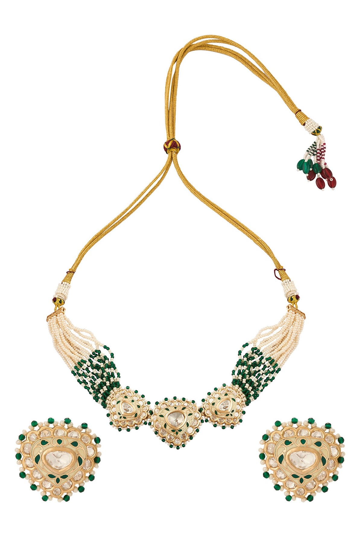Creme & Green Brass Jewellery Set 