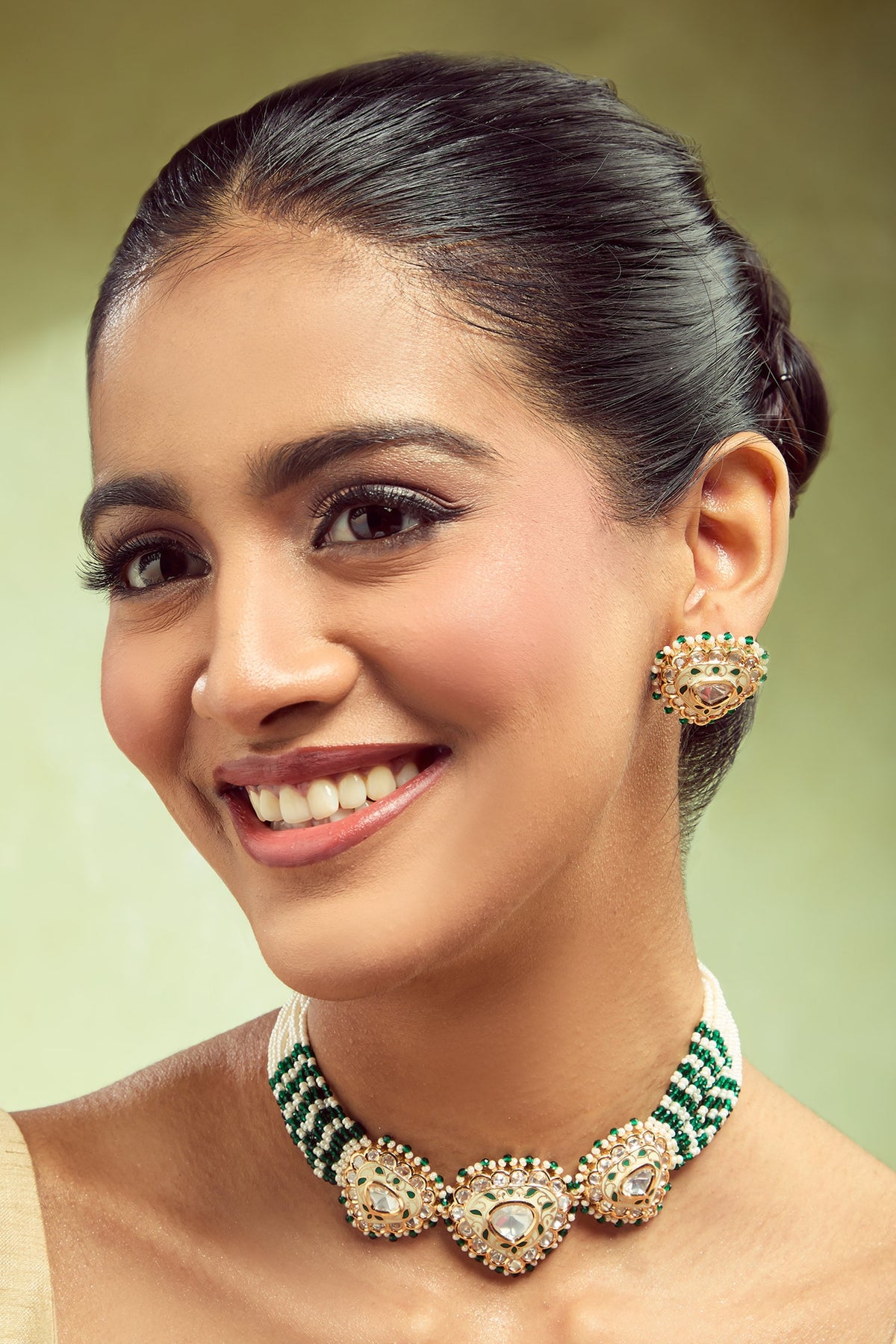 Creme & Green Brass Jewellery Set 