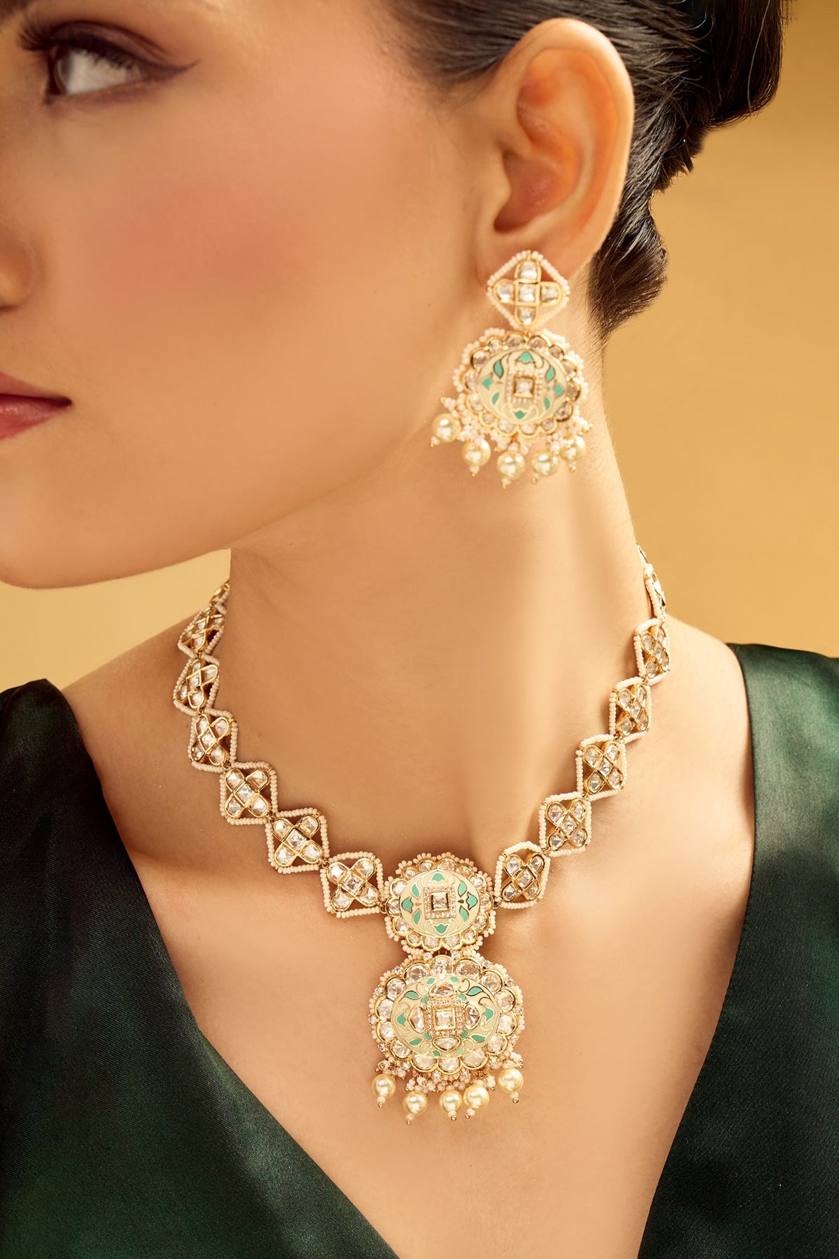 Creme & Mint Brass Jewellery Set 