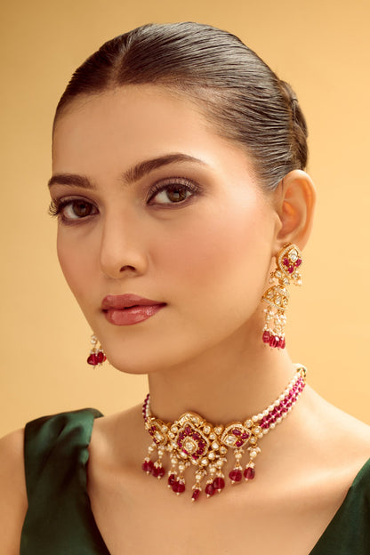Ruby Stone Embellished Jewellery Set 