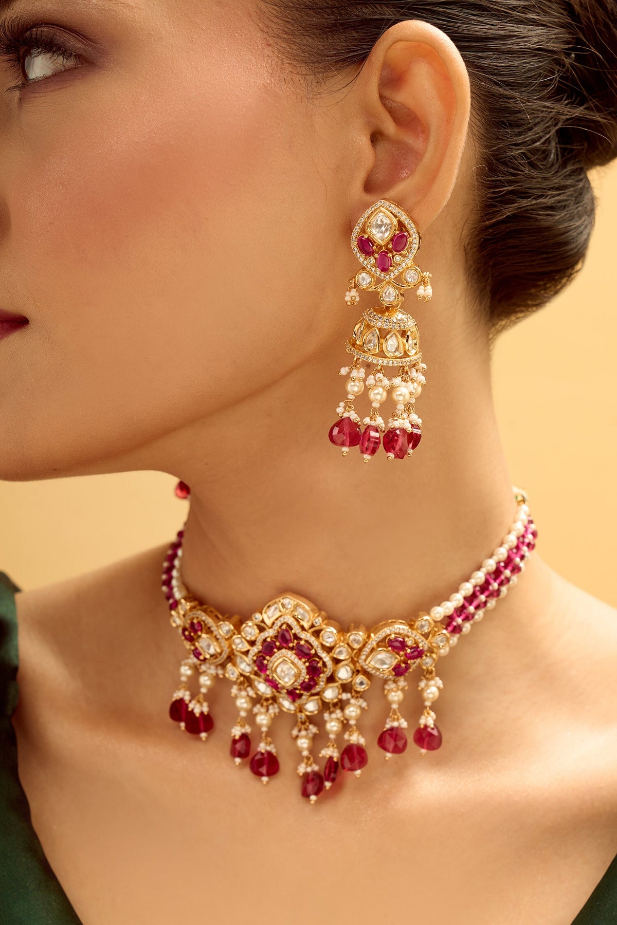 Ruby Stone Embellished Jewellery Set 