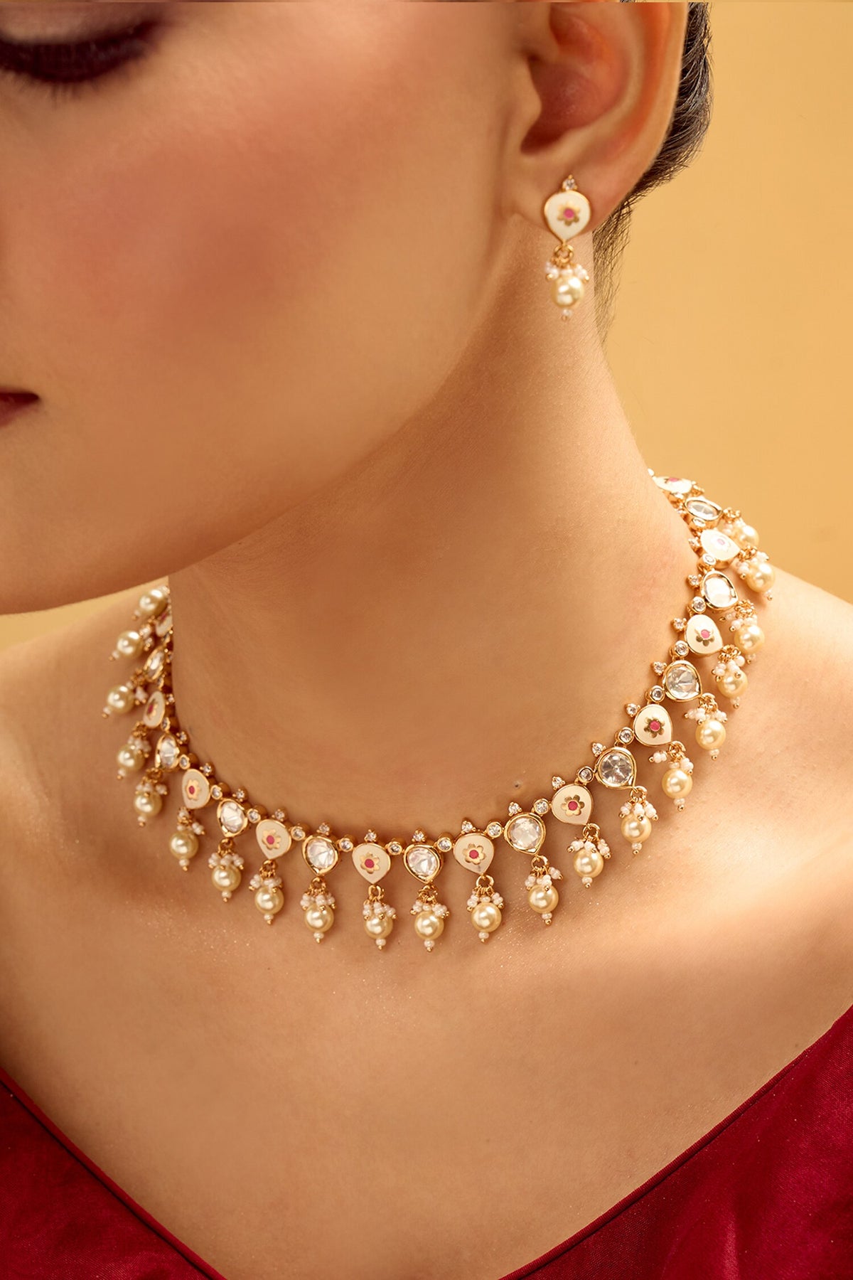 Creme & Ruby Brass Jewellery Set 
