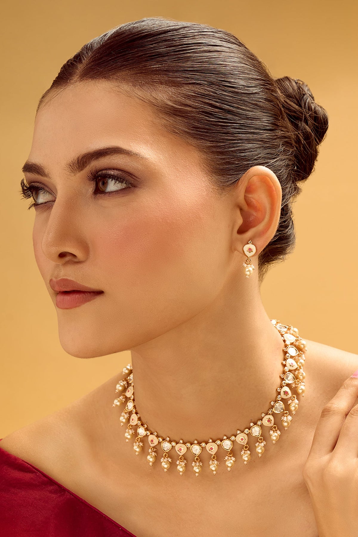 Creme & Ruby Brass Jewellery Set 