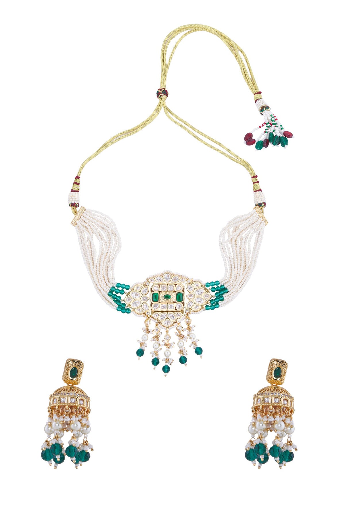 Creme Green Brass Jewellery Set 