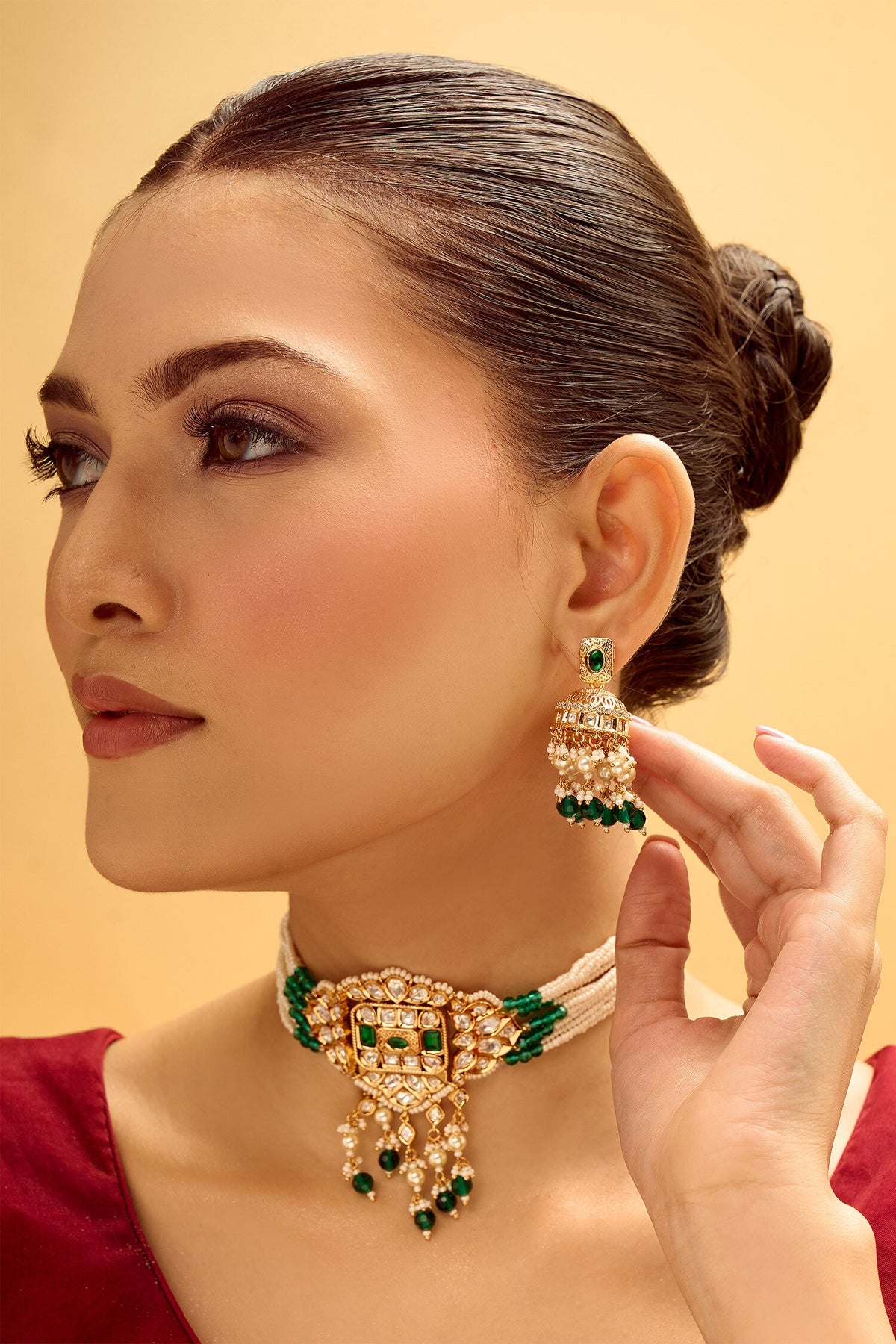Creme Green Brass Jewellery Set 