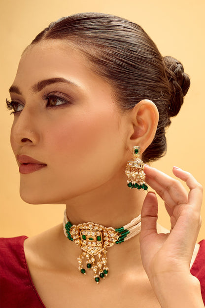 Creme Green Brass Jewellery Set 