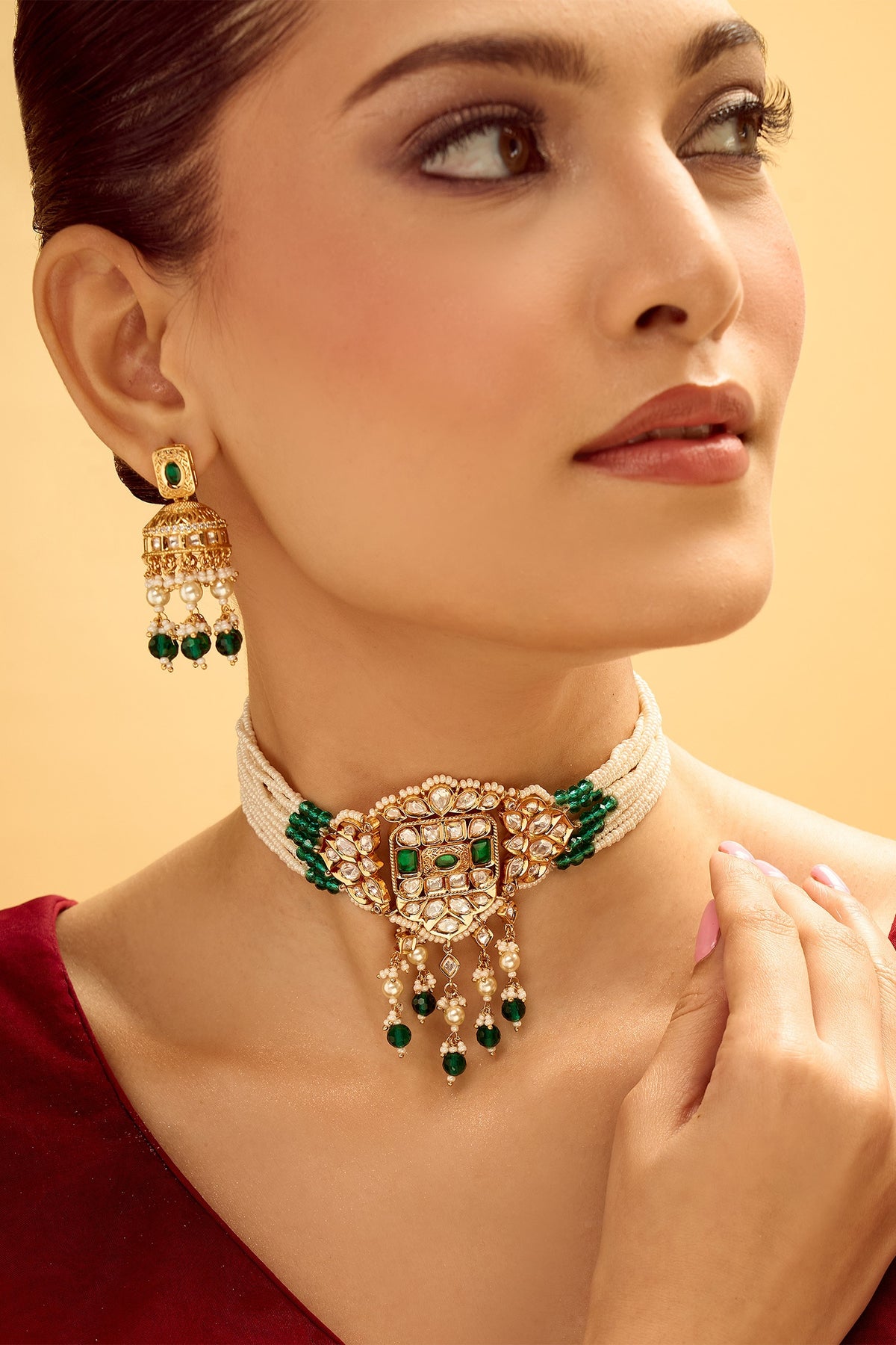 Creme Green Brass Jewellery Set 