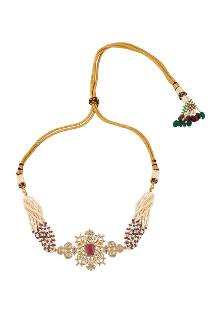 Ruby Brass Necklace & Earring Set 