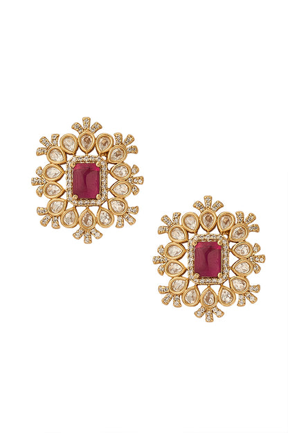 Ruby Brass Necklace & Earring Set 