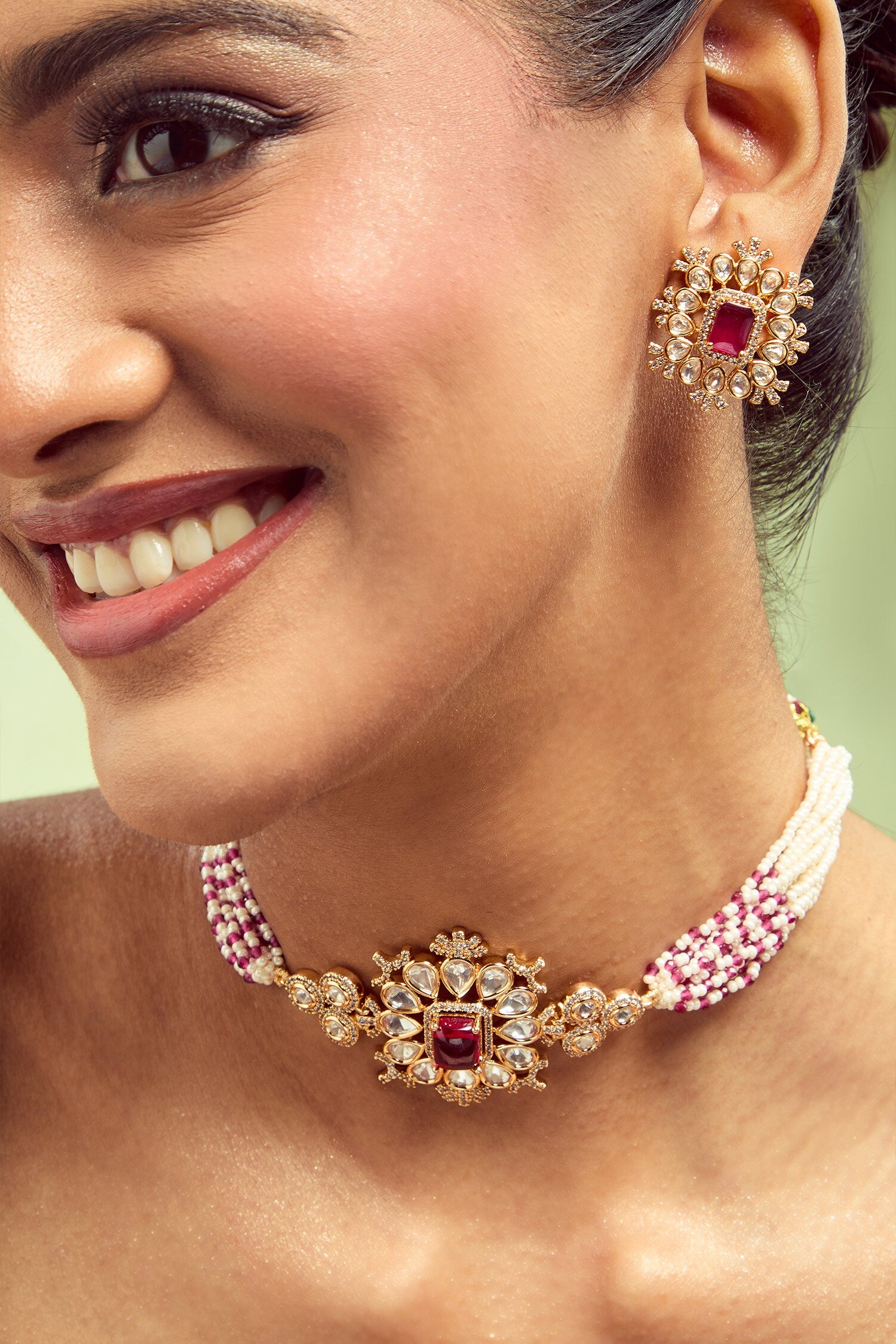 Ruby Brass Necklace & Earring Set 