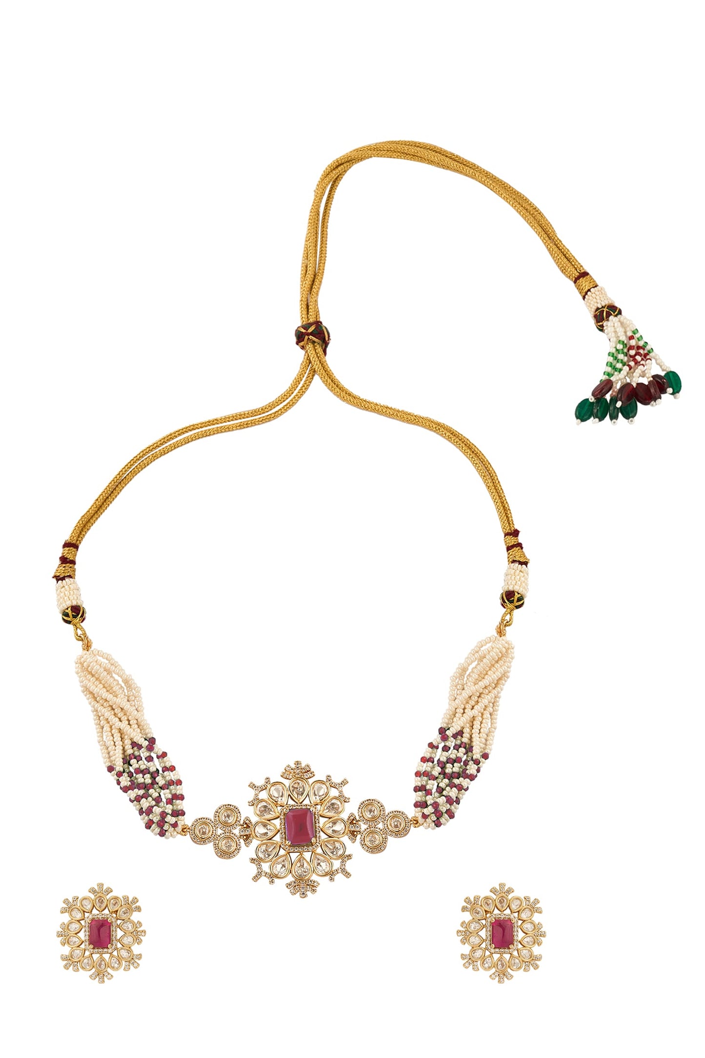 Ruby Brass Necklace & Earring Set 