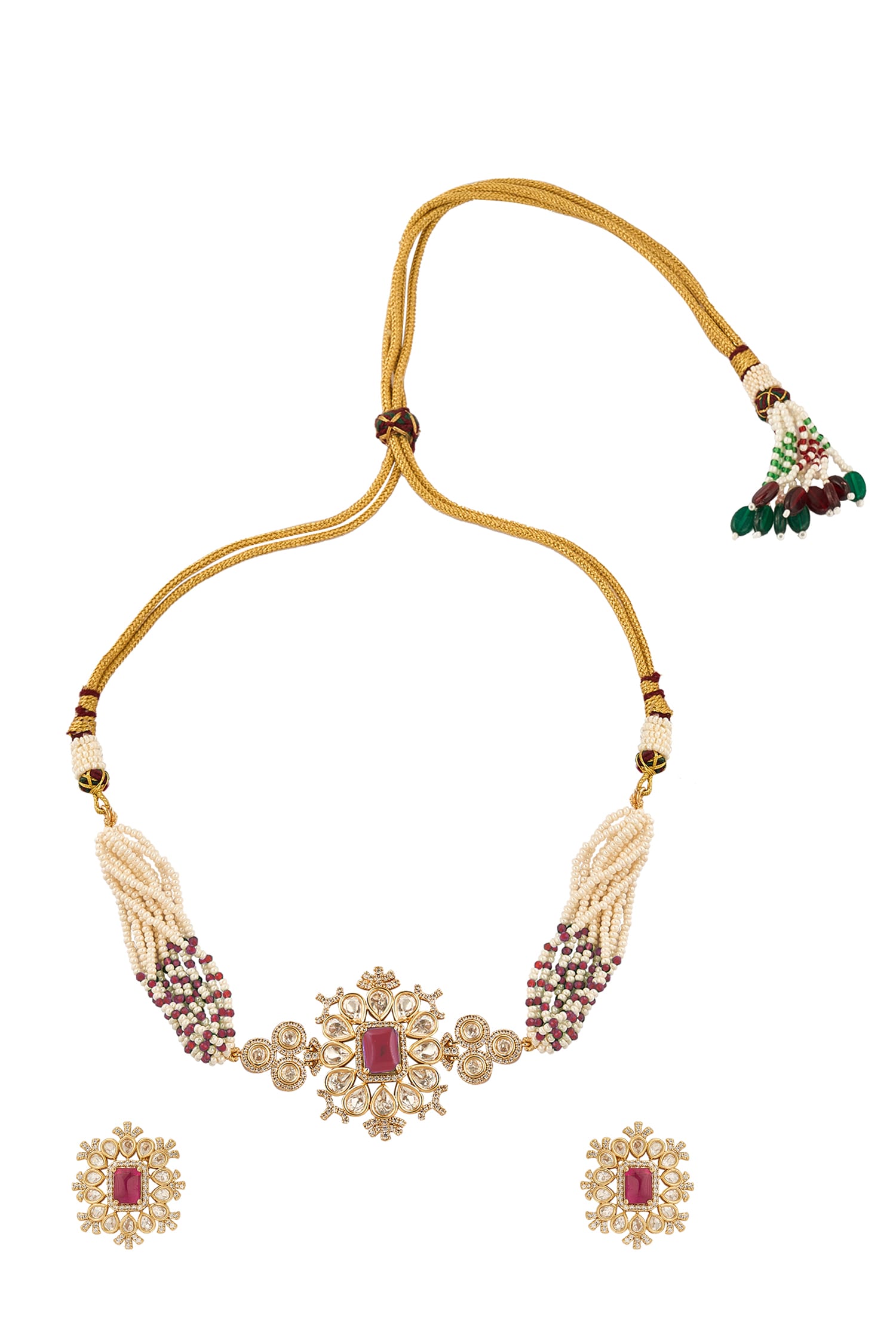 Ruby Brass Necklace & Earring Set 