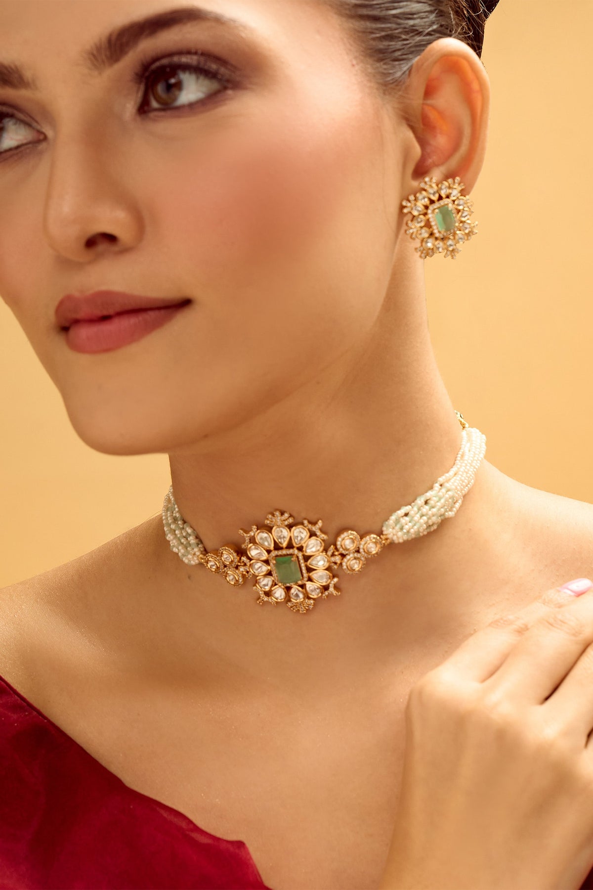 Mint Stone Embellished Necklace Set 