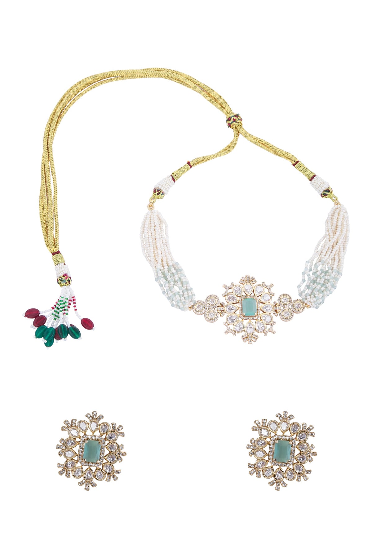 Mint Stone Embellished Necklace Set 