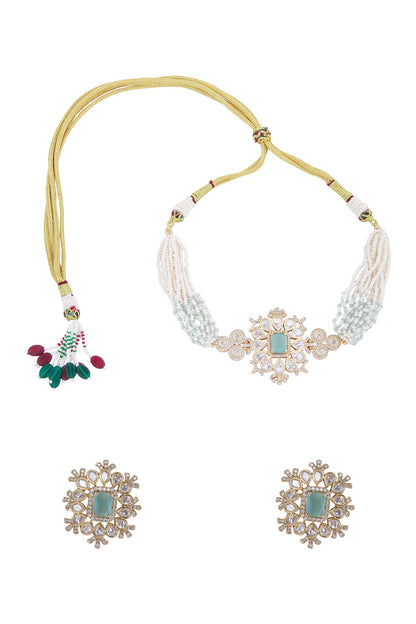 Mint Stone Embellished Necklace Set 
