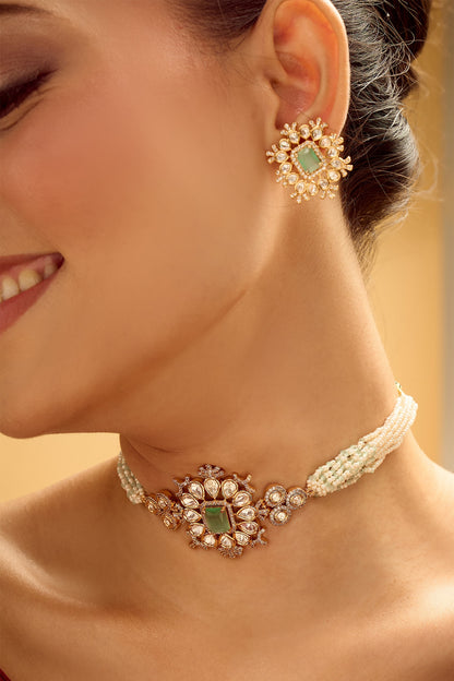 Mint Stone Embellished Necklace Set 