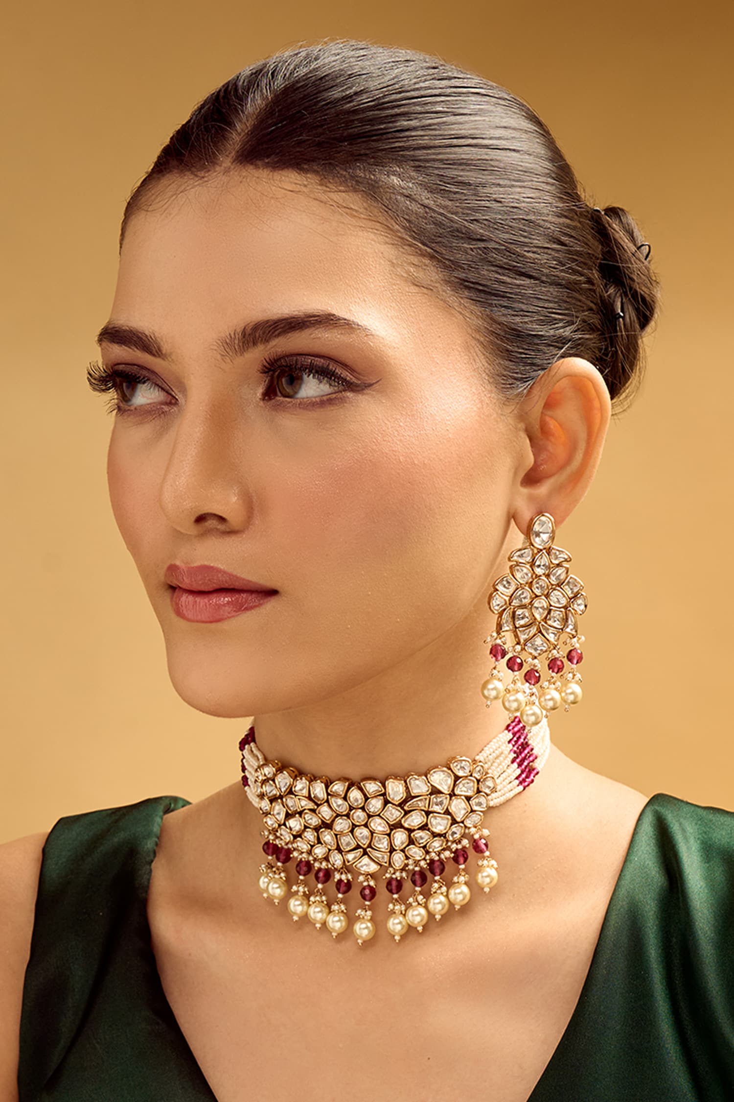 Ruby Brass Necklace & Earring Set 