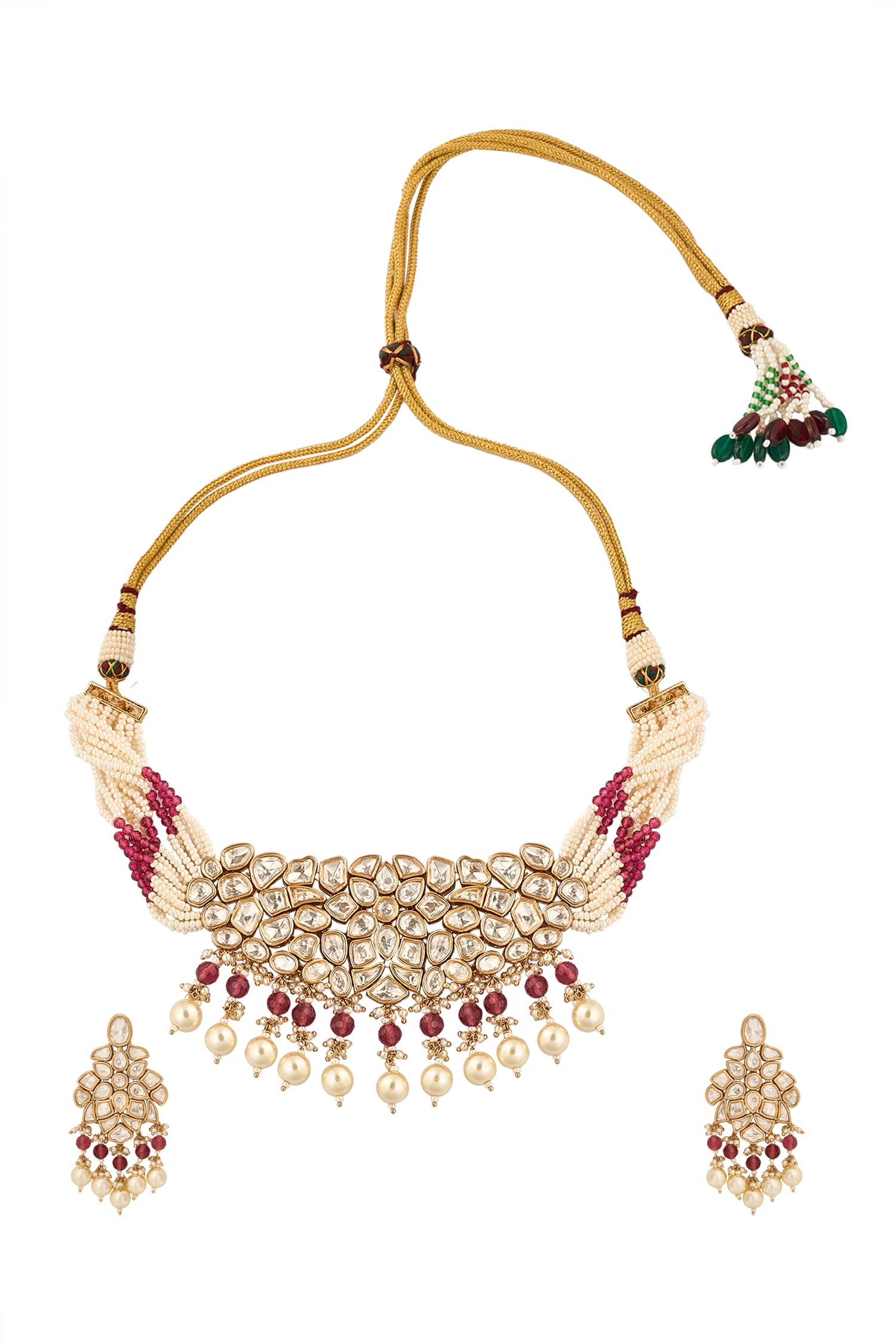 Ruby Brass Necklace & Earring Set 