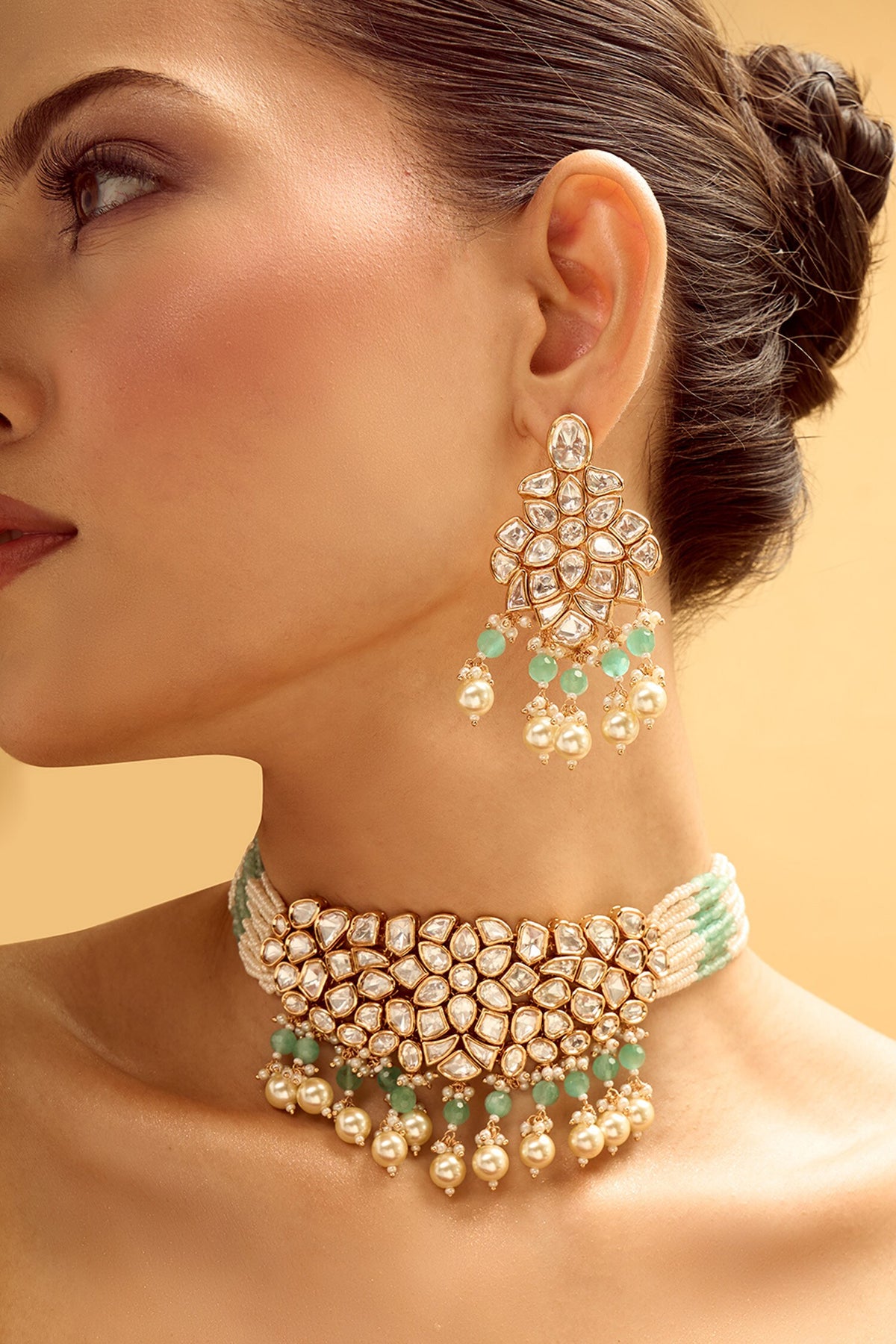 Brass Green Beaded Jewellery Set 