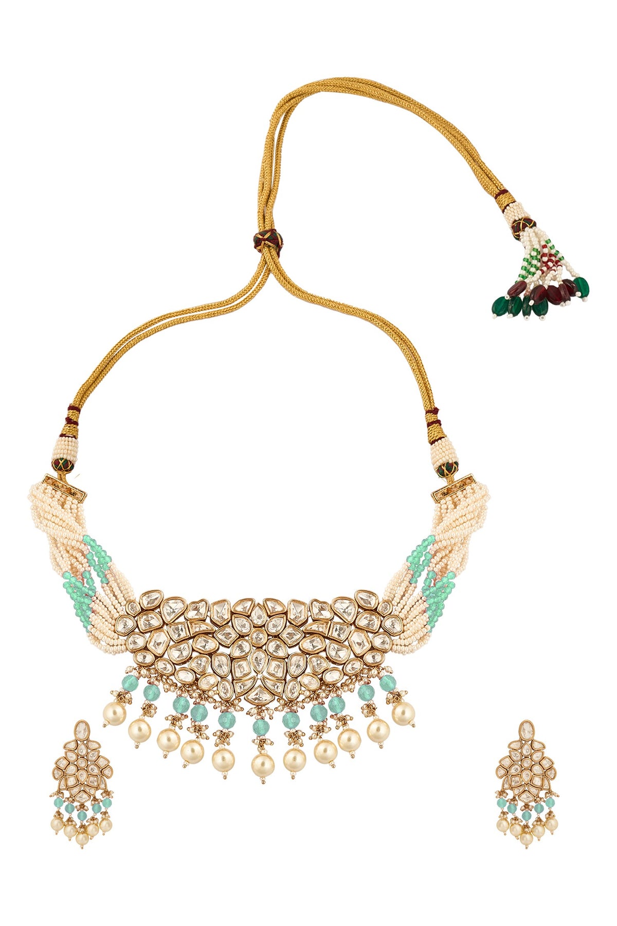 Brass Green Beaded Jewellery Set 